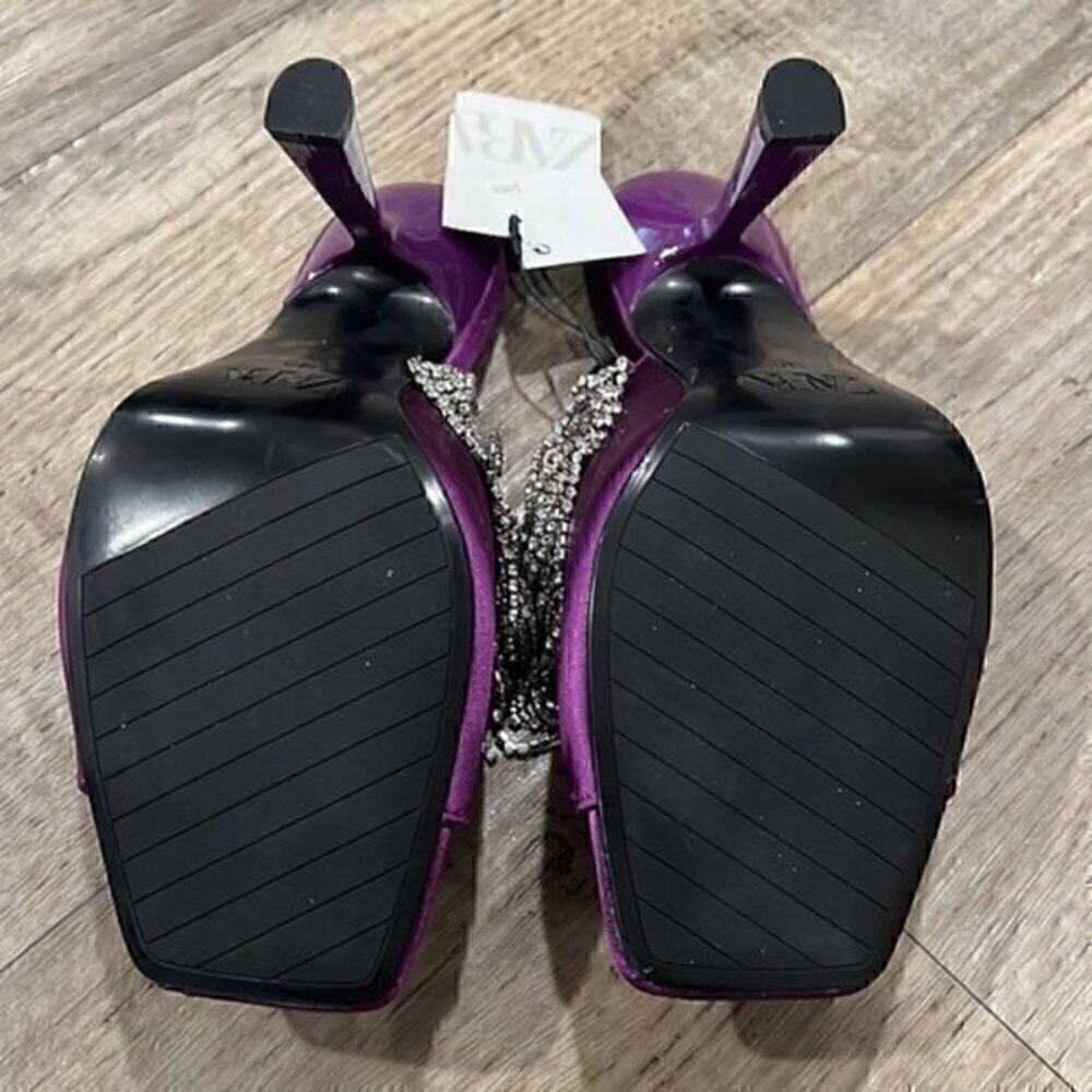 Zara Purple Rhinestone Fringe Mule Heels Statement Sandals NWT - Picture 10 of 14